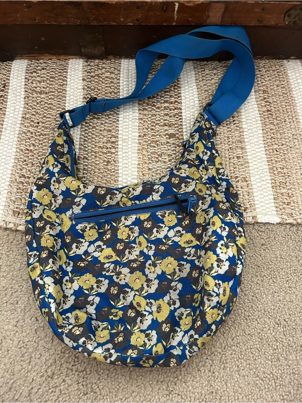 Kavu Floral Crossbody Bag in Blue and Yellow
